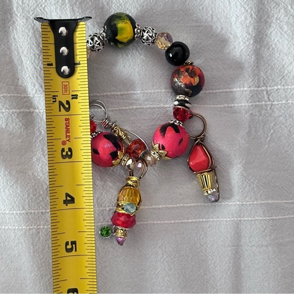Handmade Charm Bracelet with Hand-Painted Beads & Wire-Wrapped Accents 6-7 3410 - Picture 5 of 7
